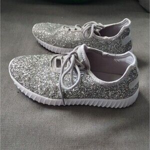 Southern Fried Chics Silver Glitter Lace Up Sneakers Womens 7